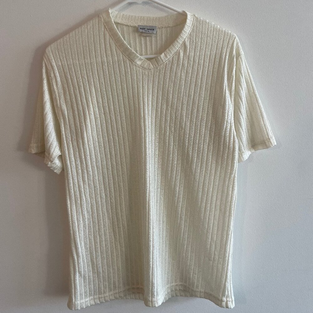 Hot Spice Vintage Medium Men’s V-Neck Nylon T-Shirt White